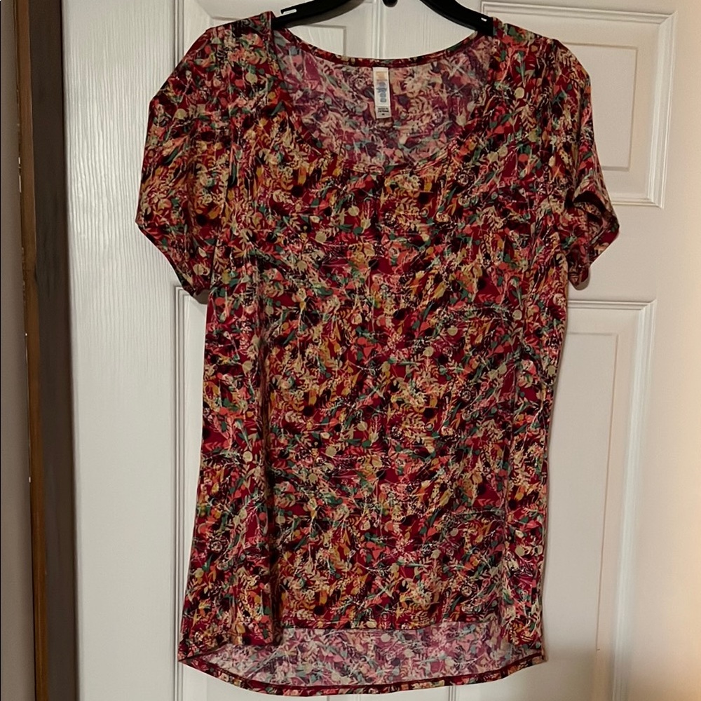 LuLaRoe Red Multi Floral Short Sleeve Scoop Neck Top